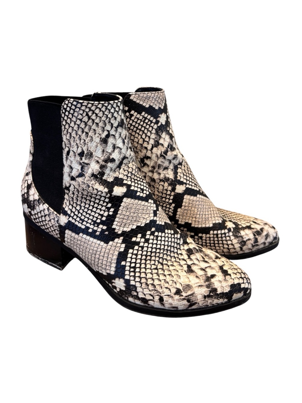 Aldo Black and Cream Snake-Print Chelsea Booties Sz 9